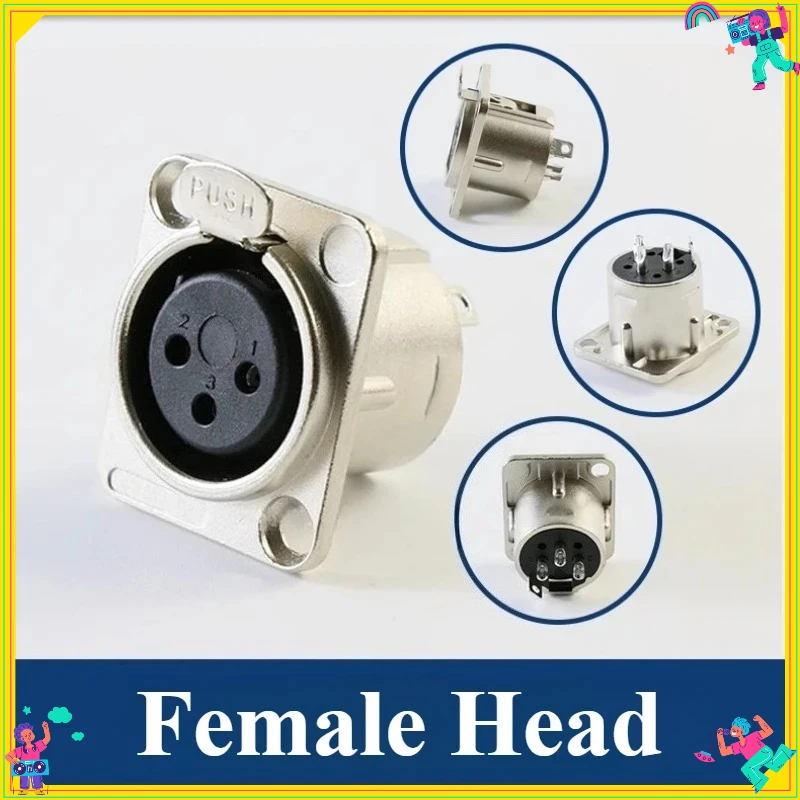 2Pcs XLR Female Male Jack 3/4/5/6/7 Pin Panel Mount Jacks Connector Copper Contact XLR Metal Socket Audio Microphone Connectors