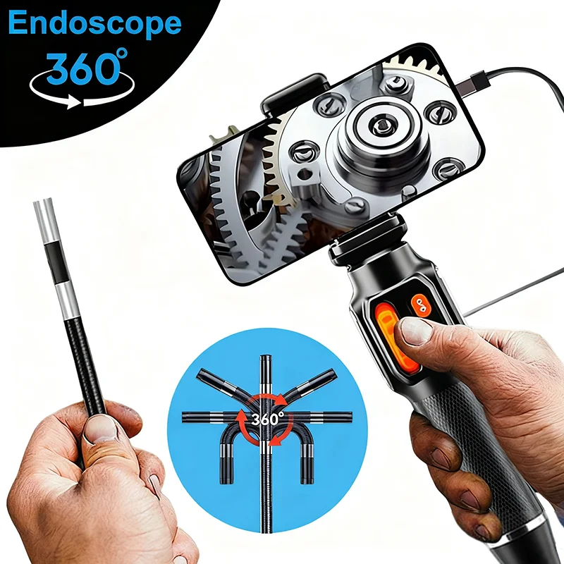 Type-C360° Two-Way Rotary Articulating Endoscope Camera HD 1080P Car InspectionIndustrial Endoscope With 8 LED For lOS Android