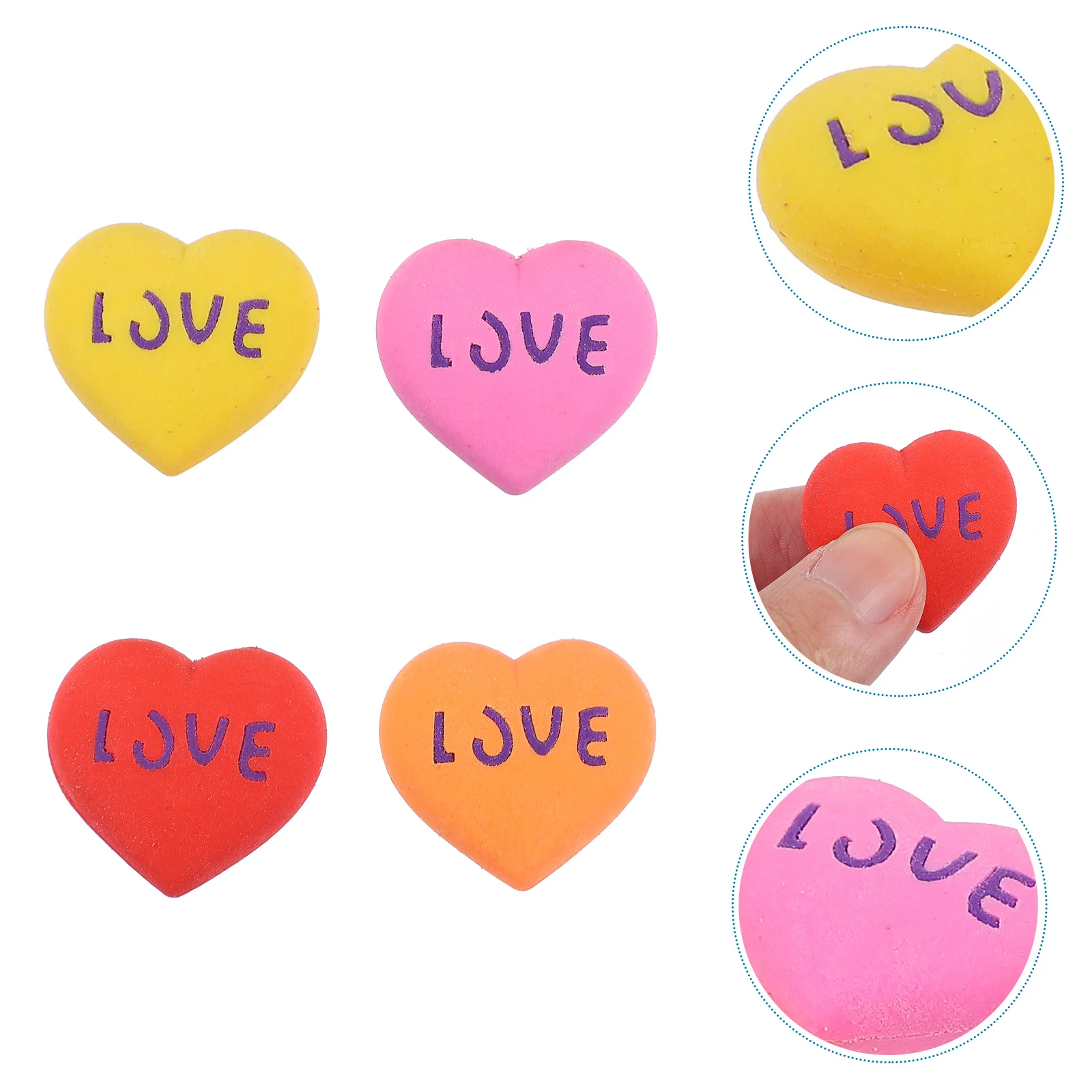 20 قطعة من ممحاة الرسوم المتحركة المطاطية على شكل قلب، إبداعية لطيفة صغيرة مبتكرة للفصول الدراسية