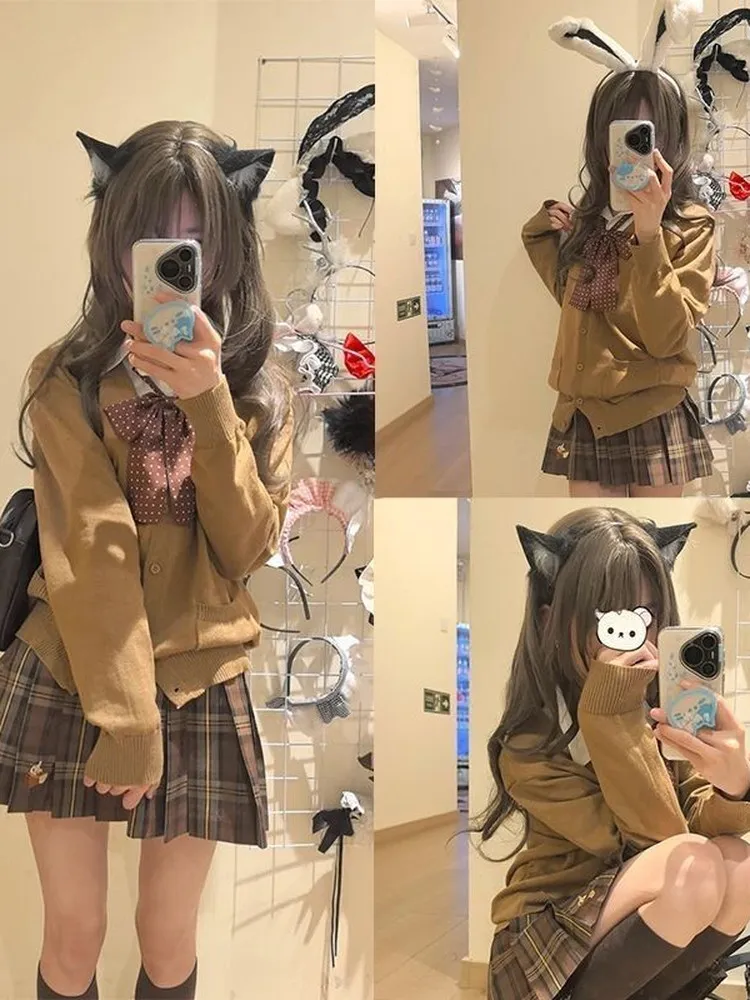 

Комплект женской осенне-зимней одежды: оригинальный свитер-пальто JK, длинный вязаный кардиган цвета карамельного хлеба