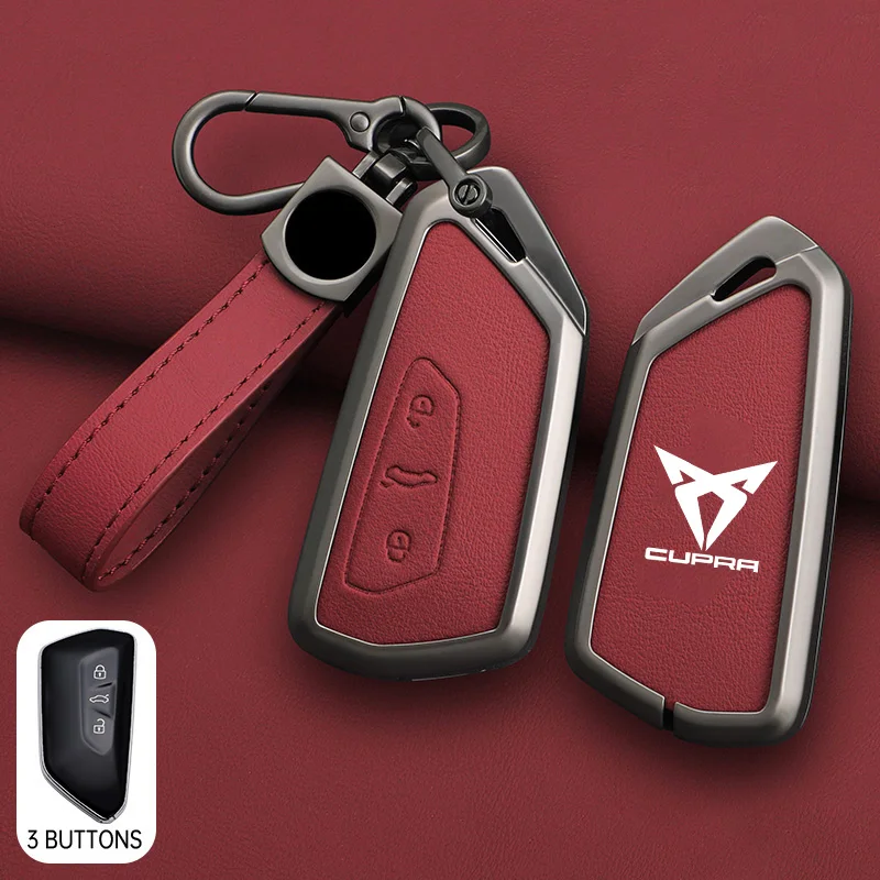 

For SEAT Cupra FR Leon Arosa Tolendo Exeo Raval Zinc Alloy Leather Car Key Case Cover Shell Holder Fob Key Protector Accessories