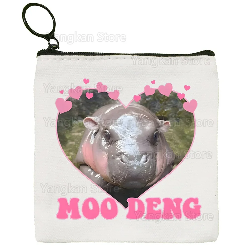 Porte-monnaie en toile de overrebondissant Moo Deng, logo personnalisé, sac de rangement en poudre, porte-clés, mignon