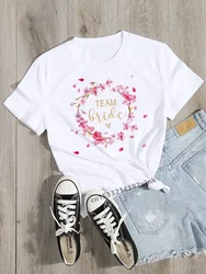 Wedding Party Team Bride Bachelorette Wreath Women Evjf Tee Shirt Casual ladies basic O-collar White Short Sleeved T-shirt Girl