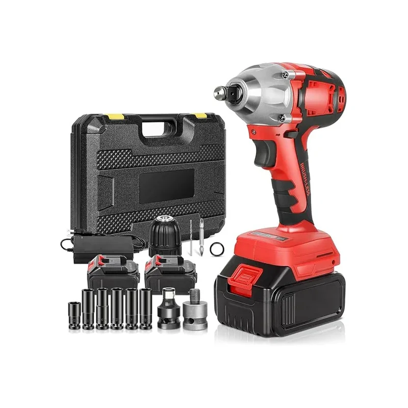 Cordless Impact Wrench 1/2 Inch Brushless High Torque Wrenches 210 Ft-Lbs Right Angle Detent Anvil Impact Drive Set Kit 2 Batter