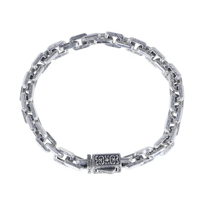 

Authentic S925 Sterling Silver Vintage Vintage Vintage Silver Chain Bracelet for Men Punk Style