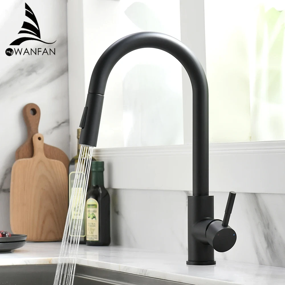 

Kitchen Faucets Black Single Handle Pull Out Kitchen Tap Single Hole Handle Swivel 360 Degree Water Mixer Tap Mixer Tap