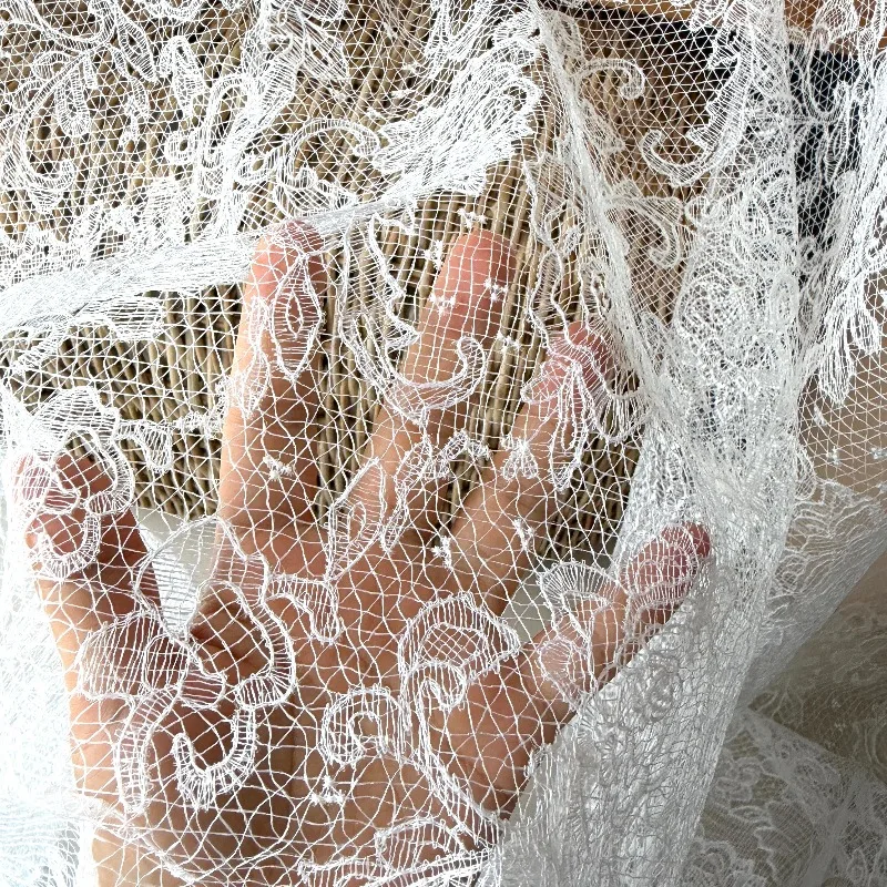 Custom Retro Fish Wire Lace Fabric for Wedding Dress Veil Photo Shoot Hollow Out Embroidery Lace Trim