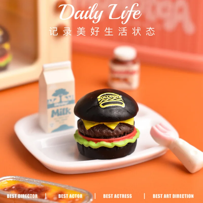 YQT برغر شريحة لحم سوداء صغيرة الإبداعية الغذاء مسرح الديكور مشهد مصغر لتقوم بها بنفسك مجوهرات الراتنج الملحقات #2