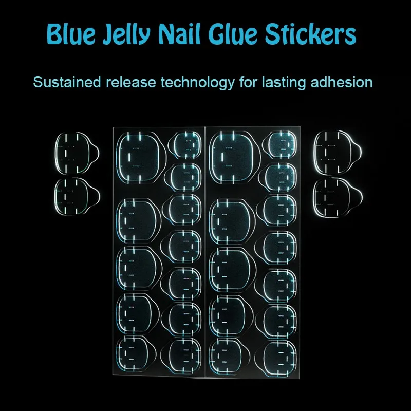 10 Sheets x 24pcs Double Side Blue Jelly Nail Glue Adhesive Waterproof New Tech Press On Tape Stickers Manicure Fingernails Tips