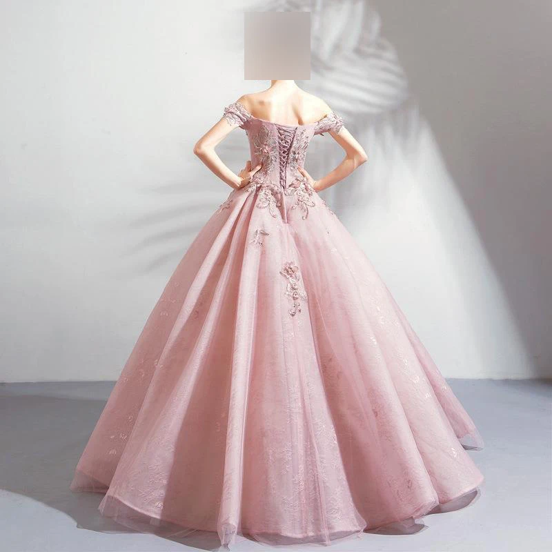 Customized Pink Ball Gown Quinceanera Dresses Appliques Tulle Off Shoulder Prom Birthday Party Gowns Formal Vestido De 15  Anos