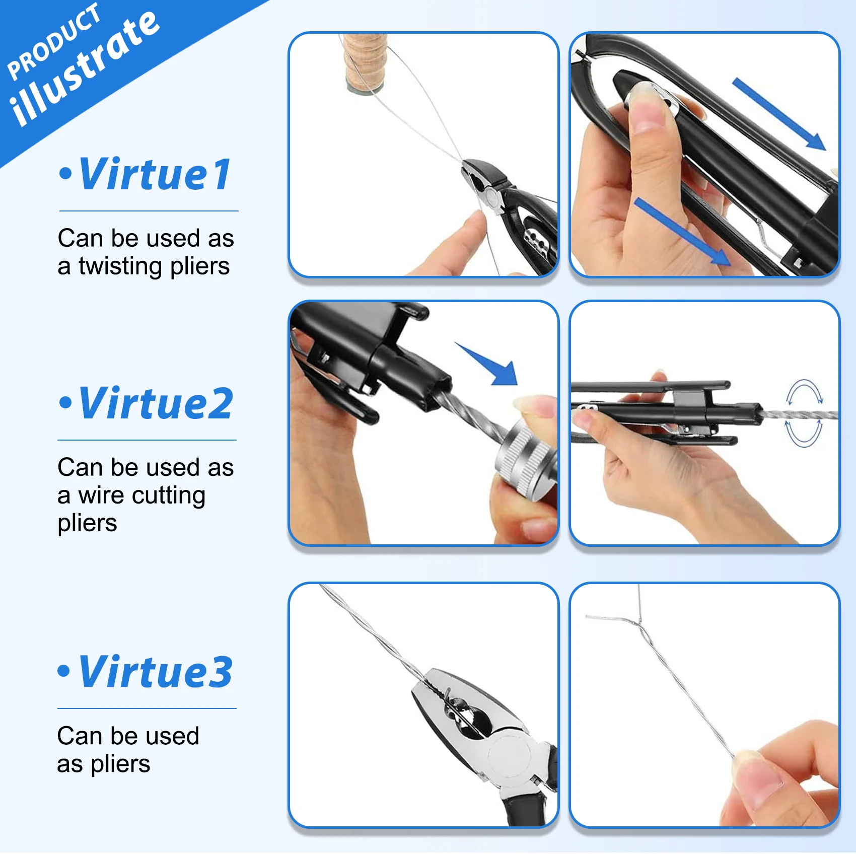 Pinze a filo di sicurezza da 6 pollici Twister Side Cutting Lockwire con filo di acciaio inossidabile da 25 piedi