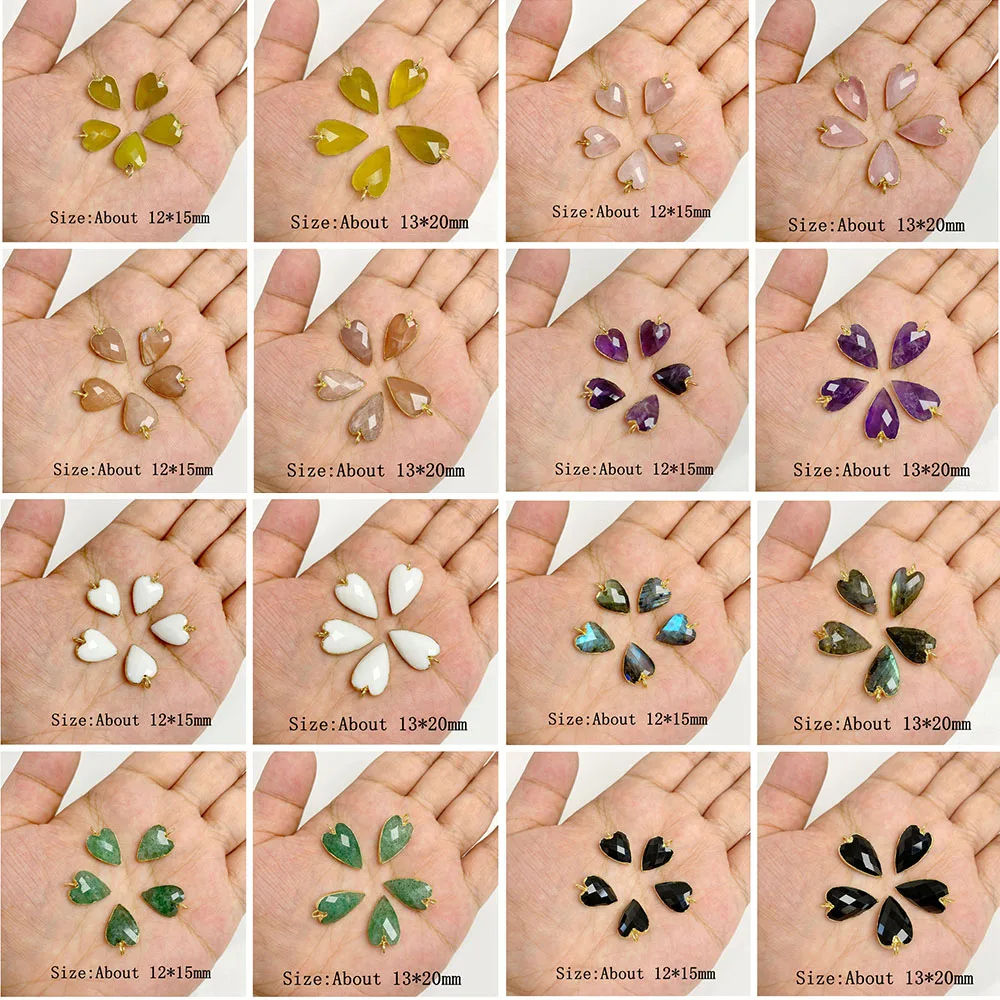 2Pcs Heart Shape Stone Pendants Natural Rose Quartzs Labradorite Agates Pendant for Jewelry Making Bracelet Necklaces Earrings