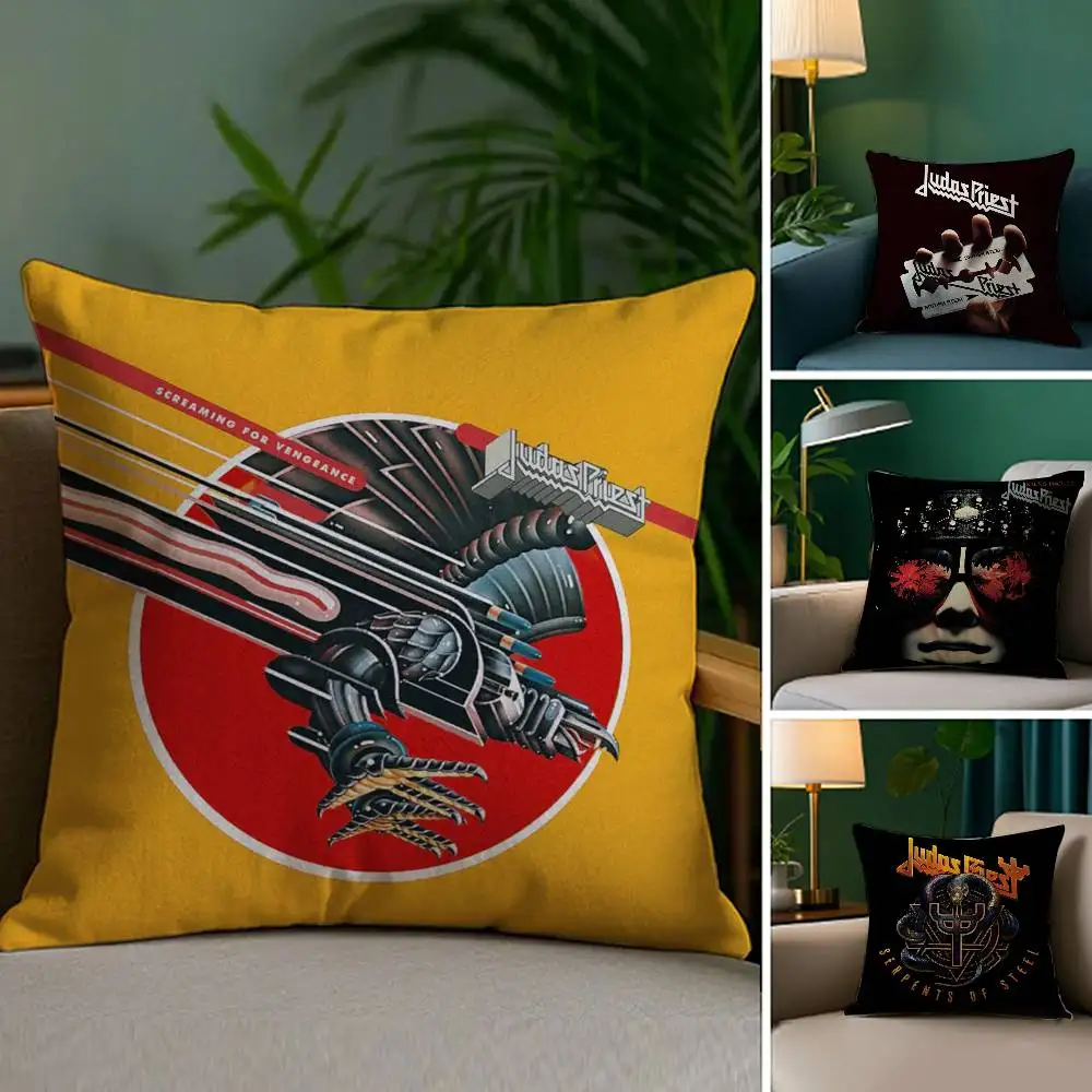 Cool J-Judas P-Priest Pillow Case Plush Fabric Soft Double Sided Print Sofa Cushion Cover Throw Pillow Covers