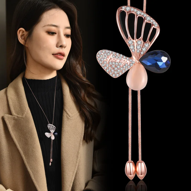 Новая модная цепочка для свитера с кисточками и бабочками для женской длинной осенне-зимней одежды, аксессуары, ожерелье