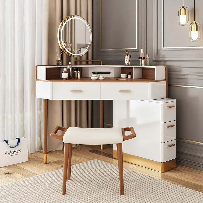 Women Makeup Dressing Table Vanity Desk Angle Bedroom Luxury Corner Hairstyle Dresser Table with Mirror Penteadeira Furniture