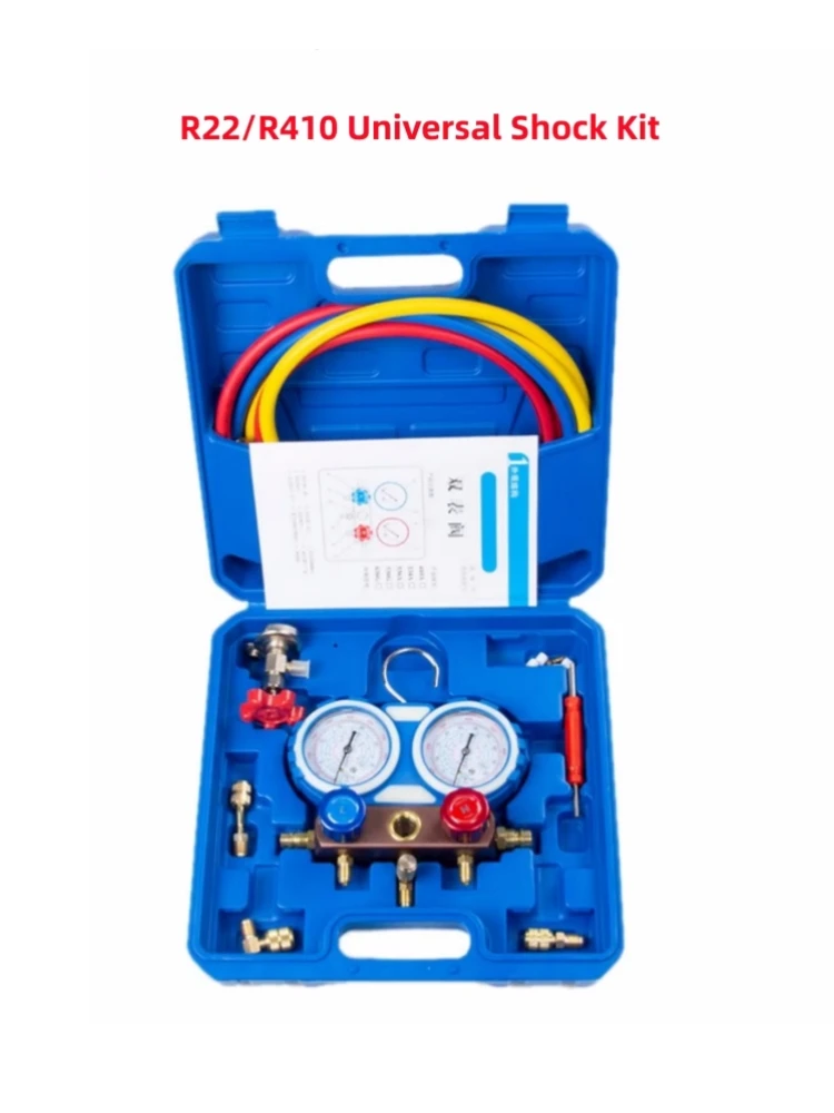 RV65F automobile A/C fluorinated pressure gauge, R22/R410 universal refrigerant dual gauge valve shockproof kit