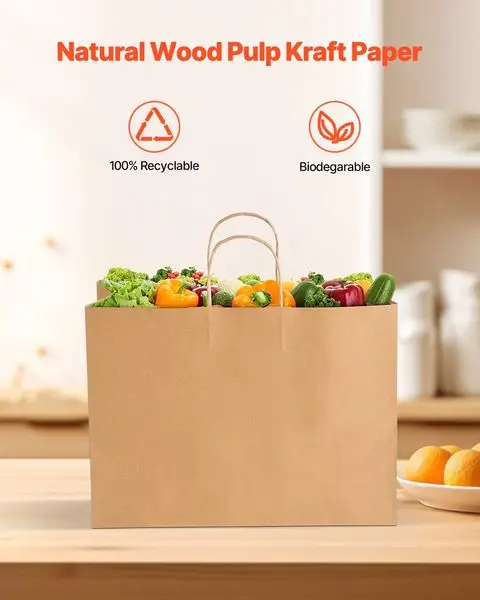 ถุงกระดาษคราฟท์มีหูหิ้ว 100 ชิ้น 16x6x12 ใน Party Shopping Retail Bag สีน้ําตาล