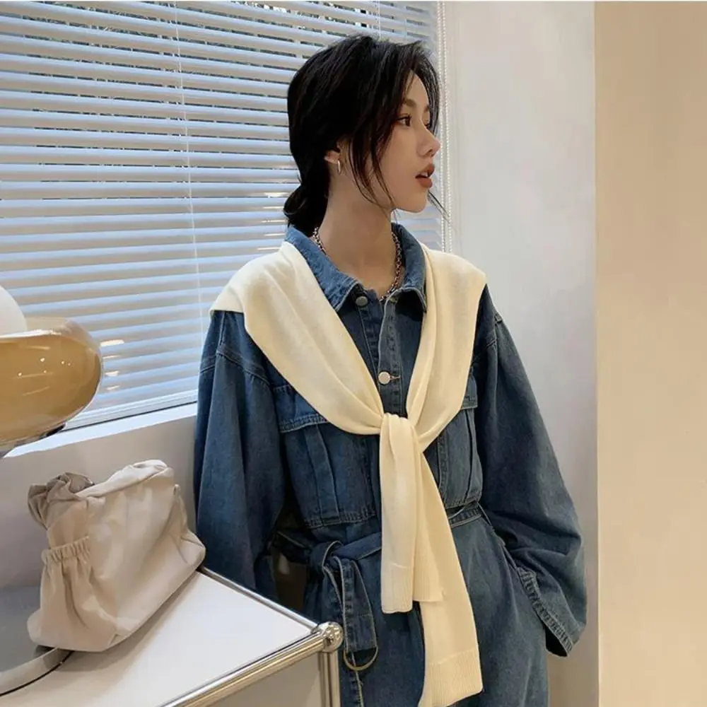 بلوزة أنيقة أكتاف شال محبوك كيب بلون متماسكة وشاح عباءة وشاح اكسسوارات طوق وهمية الإناث