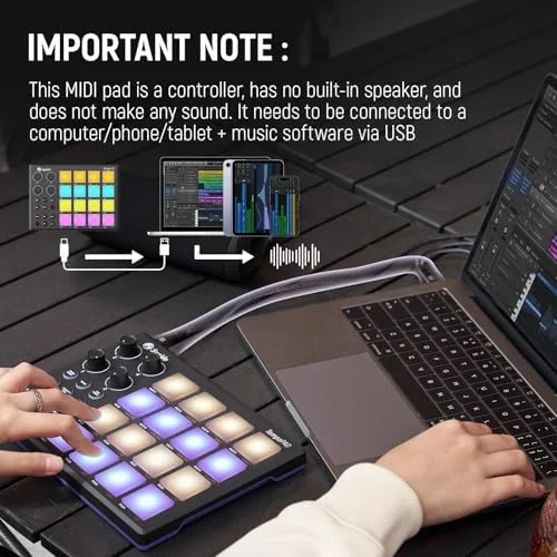 Synido TempoPAD P16 Midi Controller Beat Maker Machine for Music Production, Portable USB MIDI Beat Pad Controller for Beginners image 6