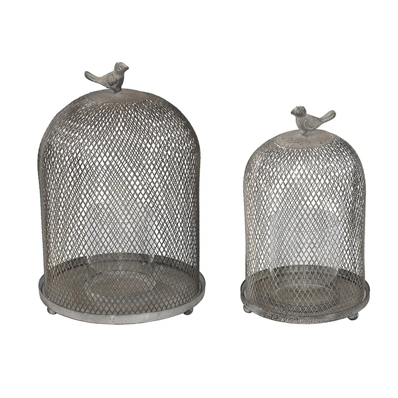 Powkhome Birdcage Candle Holder S/2 Ophira Sparrow Antique Gray Mesh Candle Holders Room Home Decor