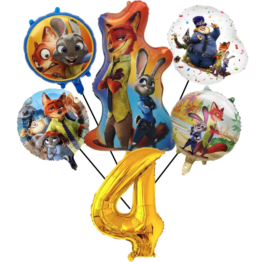 

6Pcs Zootopia Balloons Children Birthday Party Decoration Ballon Zootopia Judy the Rabbit Nick Cartoon Party Balloon Baby Shower