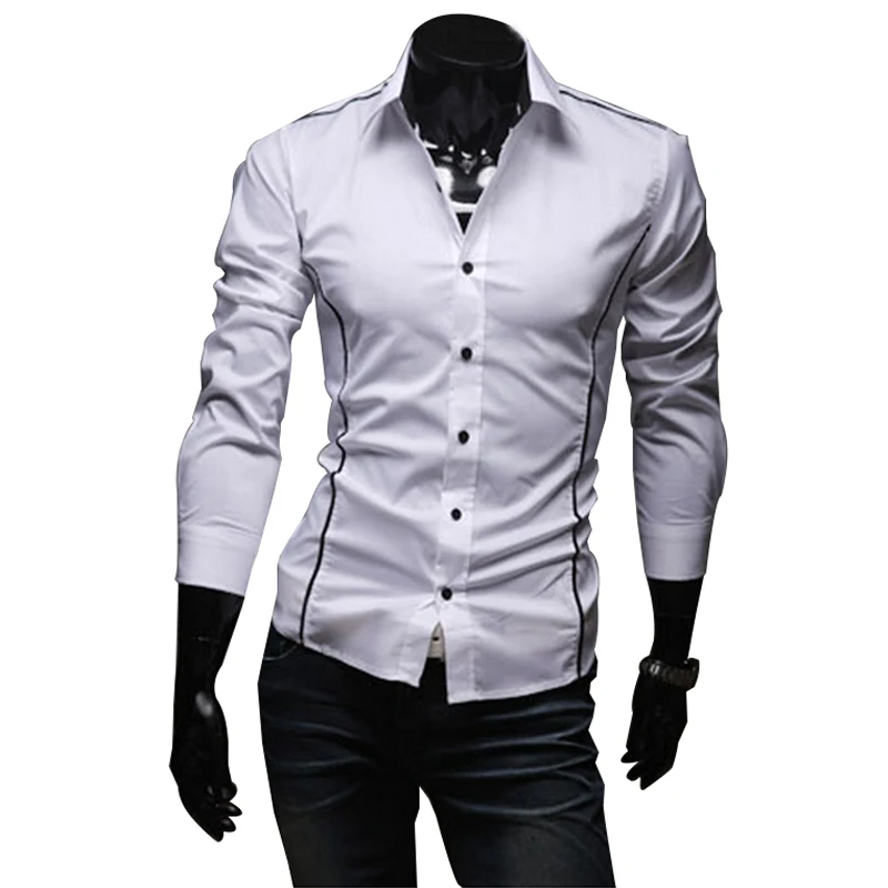 Camisas listradas de manga comprida masculina, camisas listradas masculinas, roupas sociais, slim fit, cinza, 2022