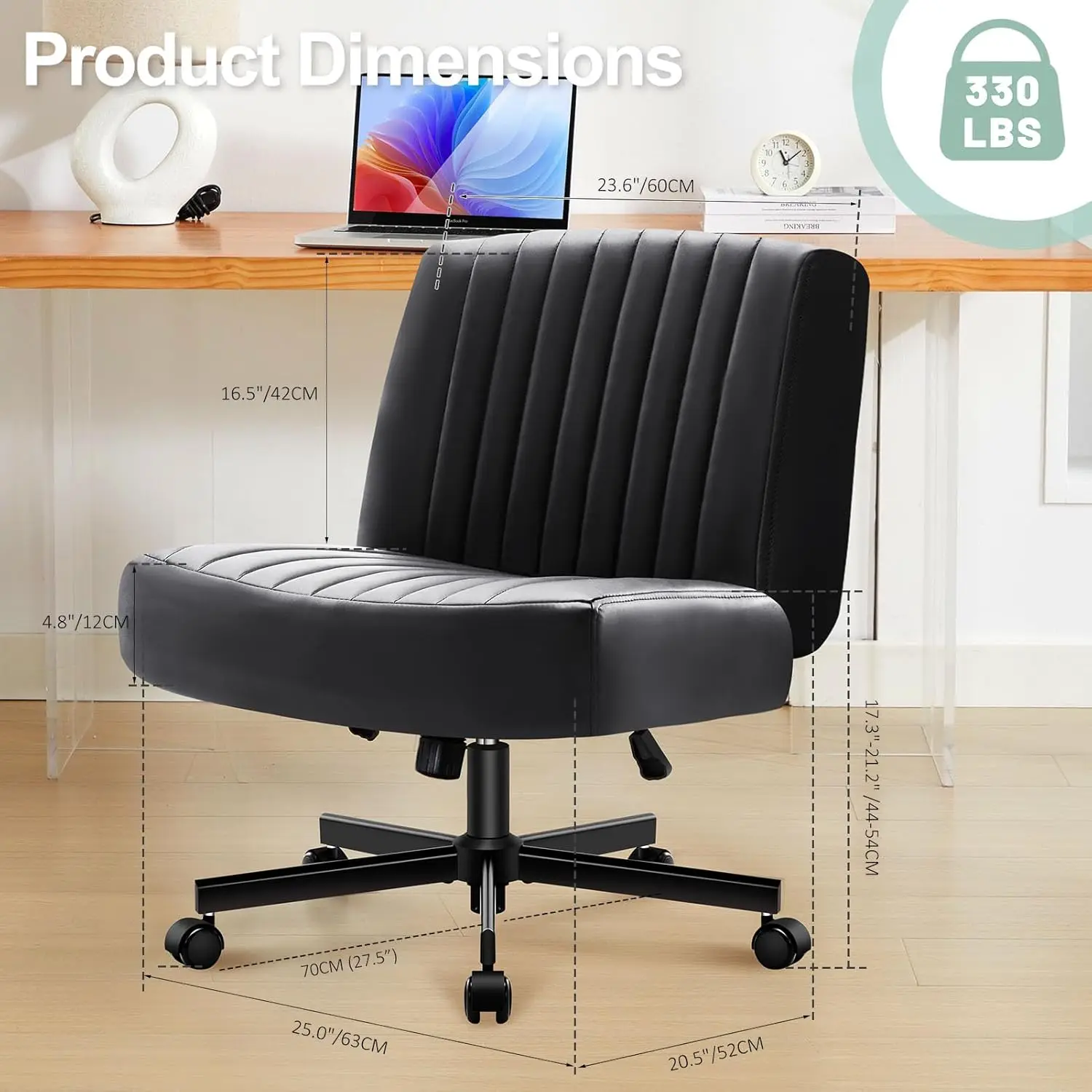 

Criss Cross Chair with Wheels,Thick Padded Leather Cross Legged Office Desk C Hair with Pocket Spring Cushion