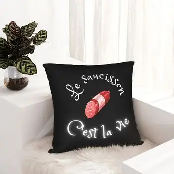 Funny French Quote Sausage Cushion Cover 2D Flat Printed Peach Skin Food Throw Pillowcase For Sofa Living Room Christmas