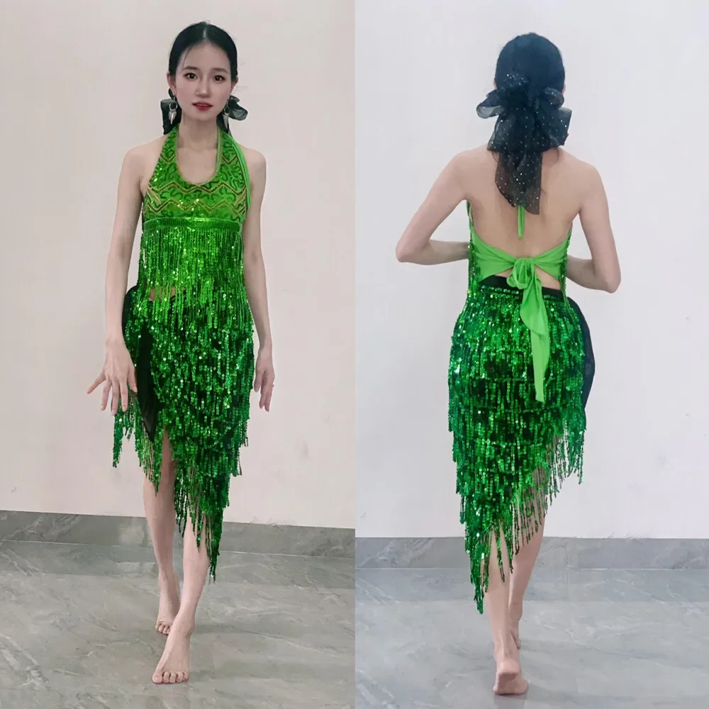 Neue Bauchtanz Performance Kostüm Pailletten Dancewear Jazz Dance Performance Kostüm Fringe Uniform Bühne Leistung Set