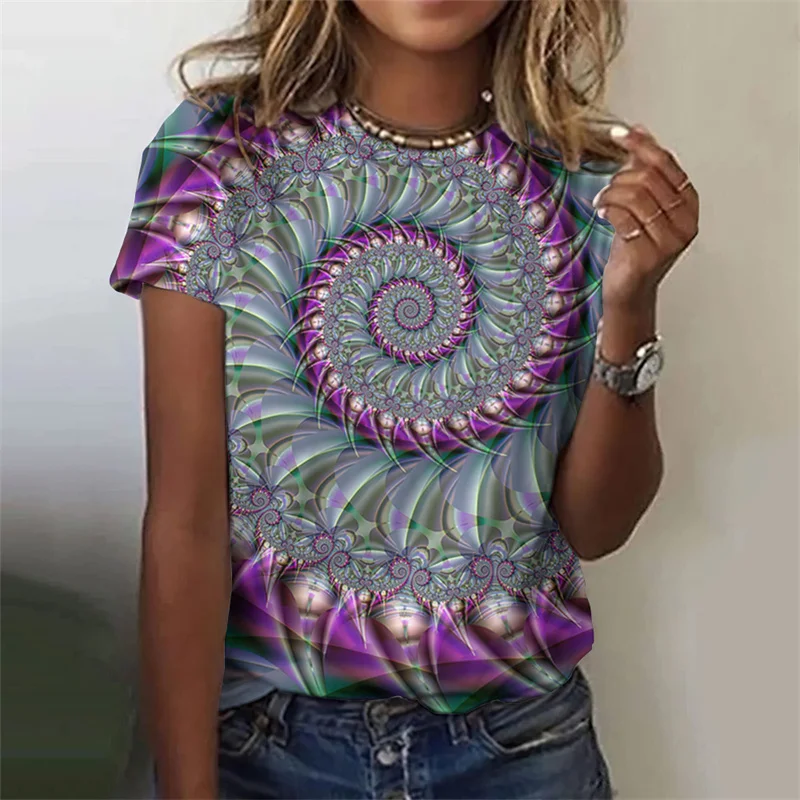 2024 New Women's Short Sleeve Top Pullover Fashion Y2K Casual whirlpool Street 3D Flower Printed Crewneck T-Shirt XS-6XL Tees