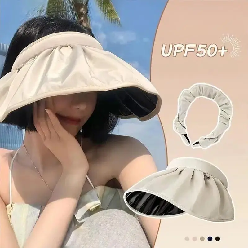 UPF50 Plus Wide Brim Sun Visor Hat Dual Use Foldable Headband Full Face Shield for Camping Travels