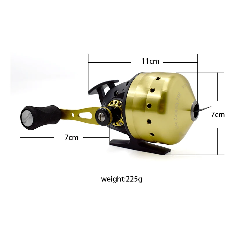 Slingshot Fishing Reel 4+1BB 3.6:1 Gear Ratio Slingshot Closed Metal Wheel Outdoor Bow Hunting Fishing Set with PE Line 55M