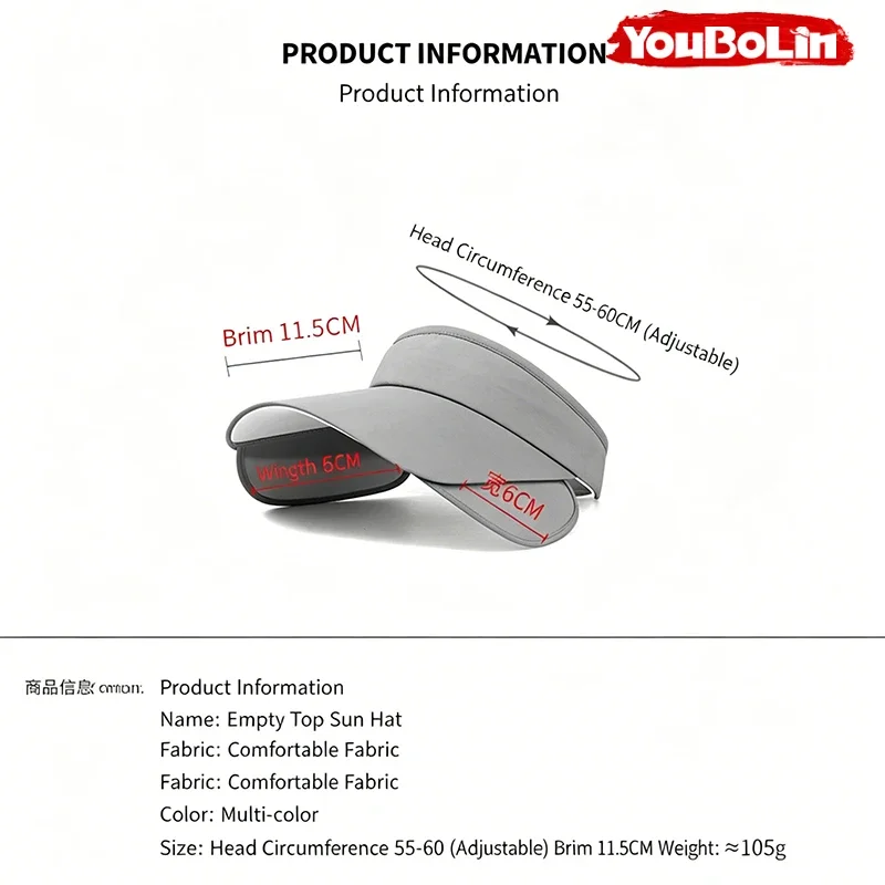 Summer UV-Protection Open-Top Visor With Retractable Brim,Versatile Solid-Color UV Protection Outdoor Sports Sun Hat
