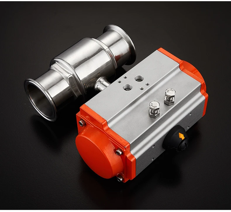 Detalle 2 de Electroválvula 32mm Sanitary Ball Valve Tri Clamp Ferrule Type High Platform 304 Double Acting Cylinder Neumática