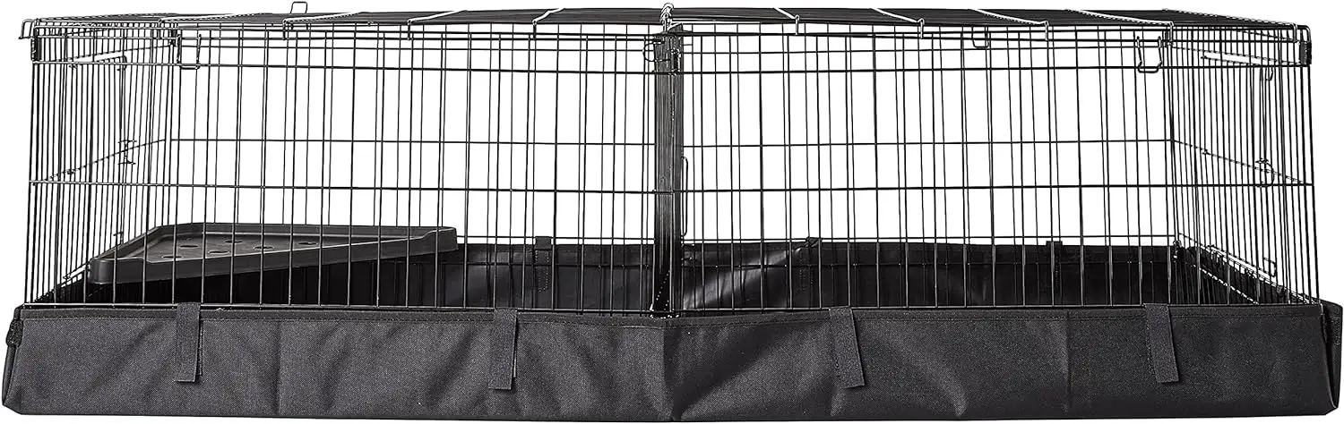 Amazon Basics Leakproof Canvas Bottom Guinea Pig Pet Cage with Divider Set, Black, 47.6