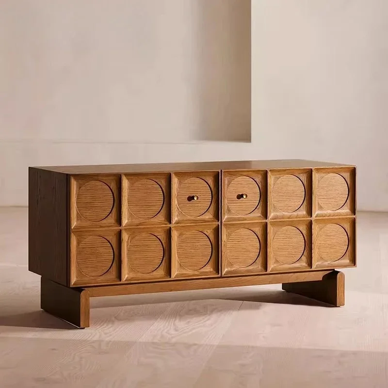 Vintage French solid wood sideboard | Nordic style living room storage dresser with 4 drawers, apartment friendly
