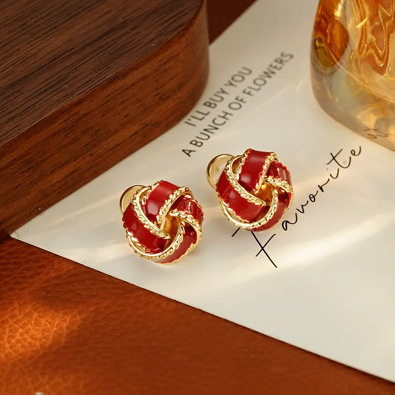 New Arrival Elegant Red Glaze Dripping 14K Gold Filled Ladies Stud Earrings Promotion Jewelry Birthday Gifts Anti Allergy 2027