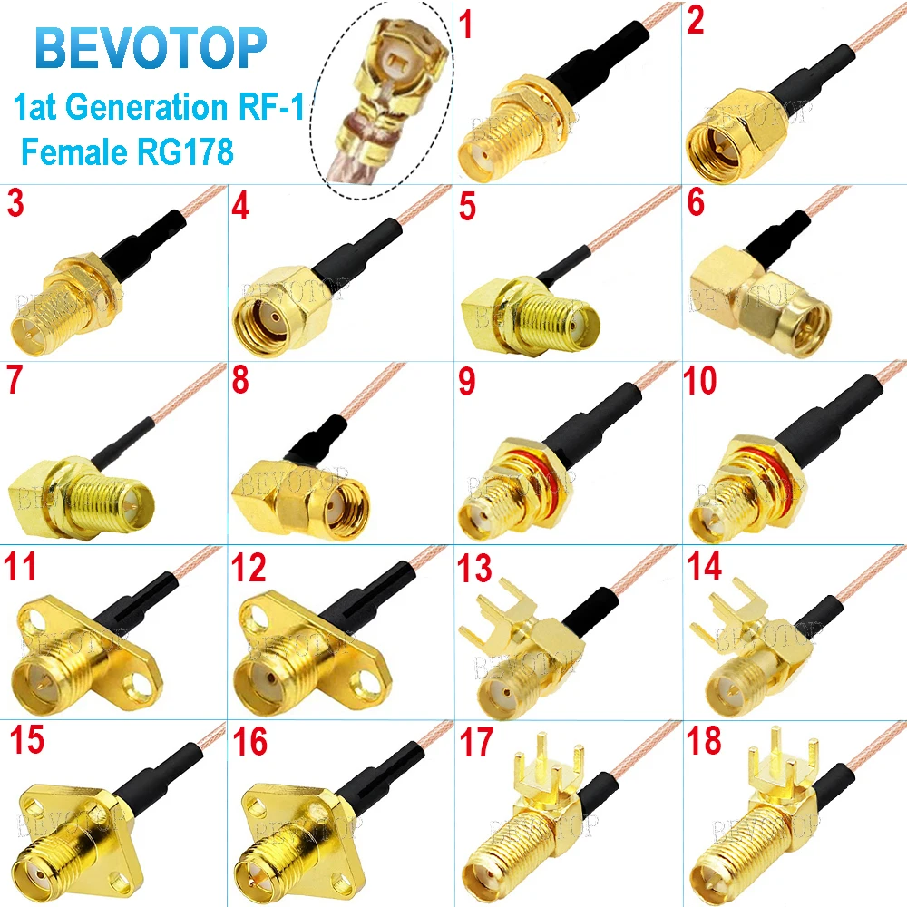 10PCS RP-SMA/ SMA Female to uFL/u.FL/IPX-1 Female Connector RF Coax Pigtail Antenna Extension Jumper RG178 SMA to IPX Cable
