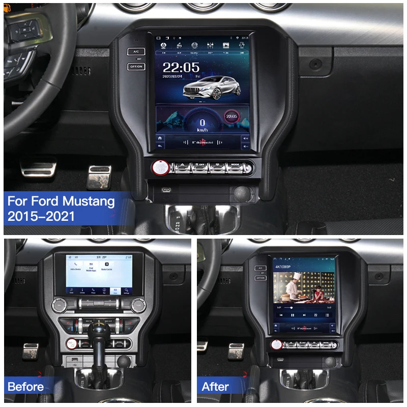 For Ford Mustang 2015-2021 For Tesla Large Screen Car Radio Stereo Multimedia Player GPS Navigation DSP Carplay Android 13 Head