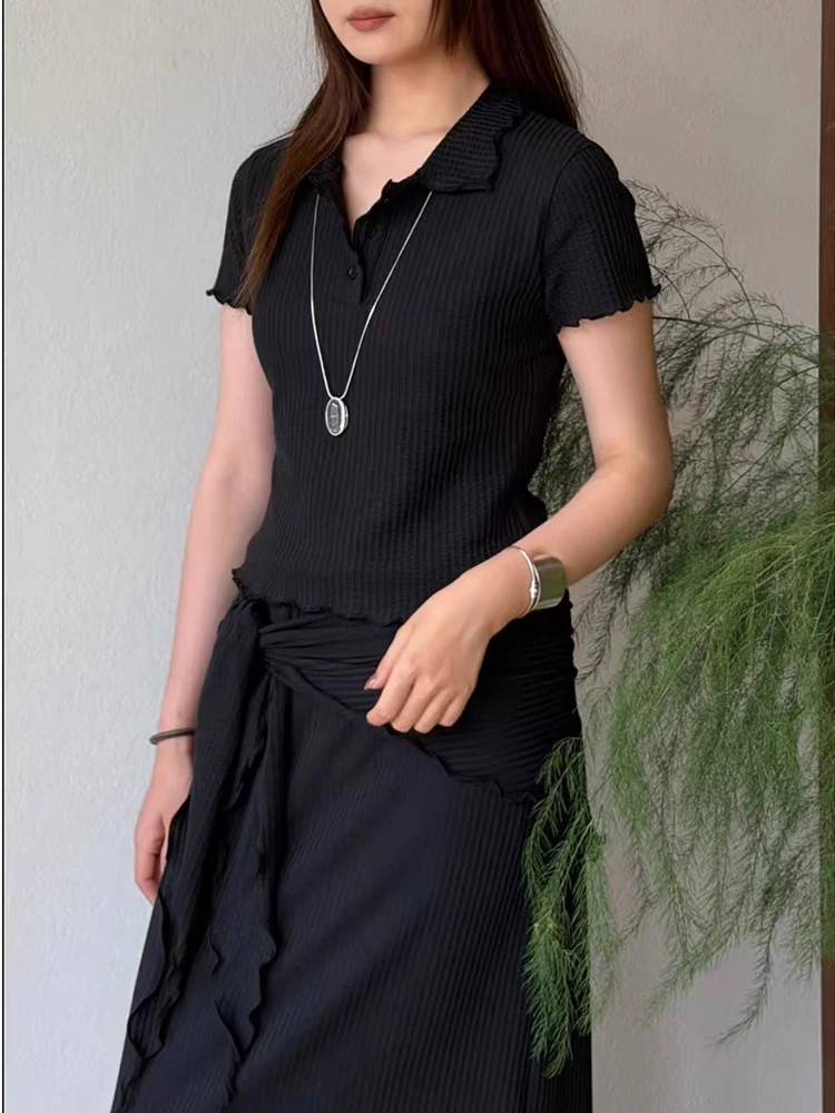 2026 Summer New Design Waffle Collar Short-Sleeved T-Shirt for Women - Loose-Fitting Casual Multi-Complimentary Top