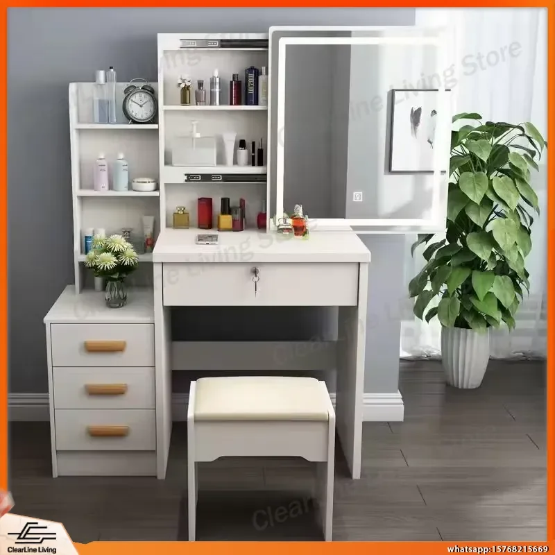 Modern 5-Drawer Vanity Table Set with Mirror Storage Dresser for Bedroom Living Room Small Space Makeup Desk Organizer Home