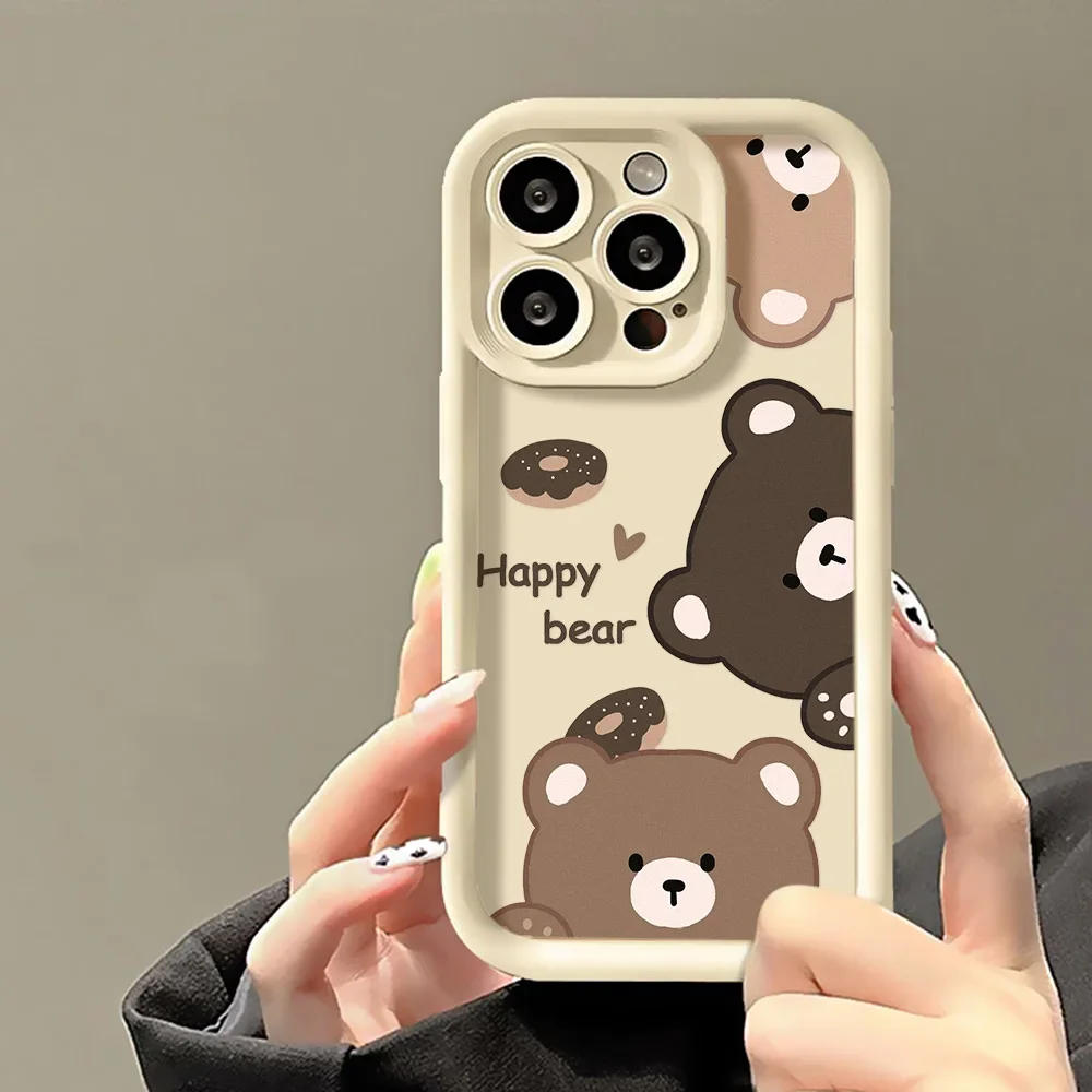 Happy Lovely Little Bear Phone Case For iPhone Case 16 15 14 13 12 11 Pro XR XS Max 7 8 Plus Soft Phone Y2K Girl Pink Cover