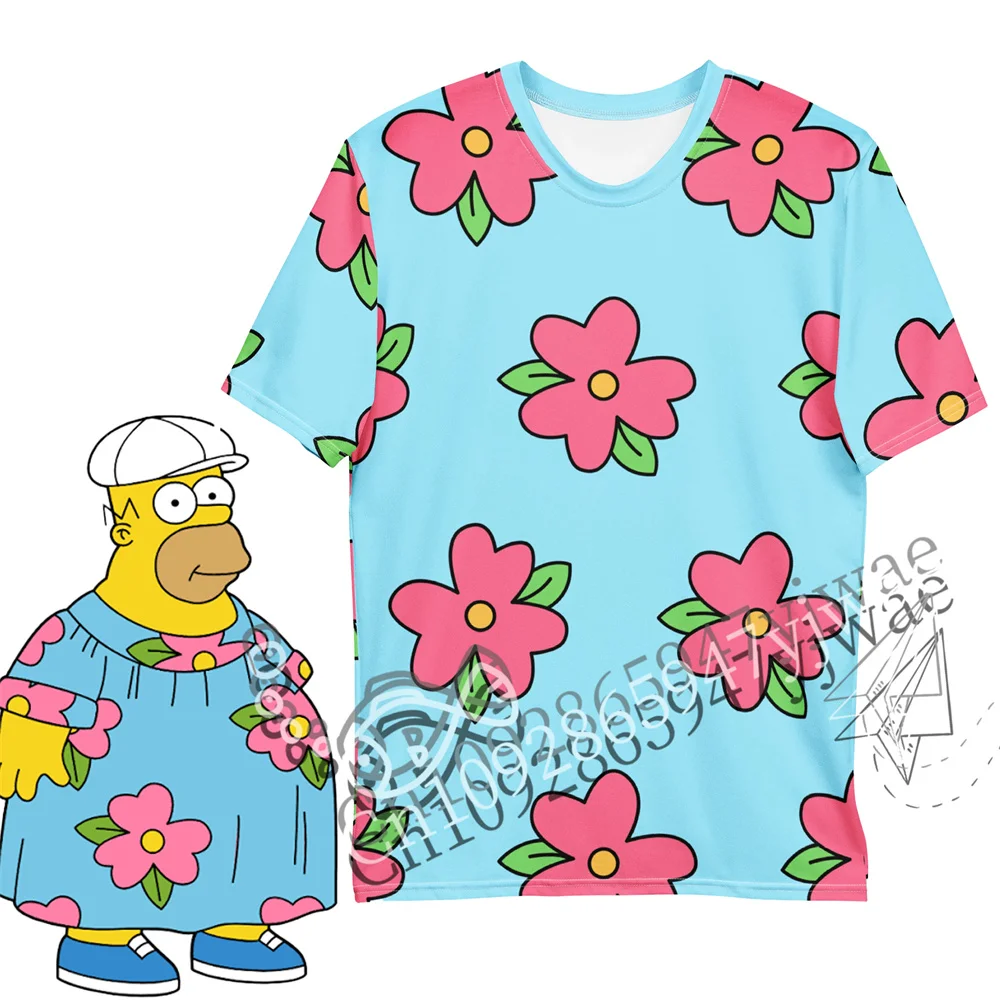 Duff Man Homer Simpson Blumenmuster-Kostüm-T-Shirt, The Simpsons-Charakter, T-Shirt mit Allover-Motiv, für Männer und Frauen, Halloween-Kostüm, lässiges T-Shirt. – Detail 4