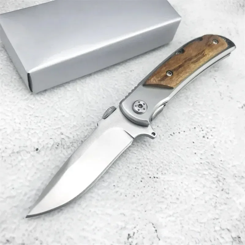 

Outdoor selbstverteidigung pocket folding knife 440C Blade 420 Steel Inlaid with Shadow Wood Handle Very cost-effective knives