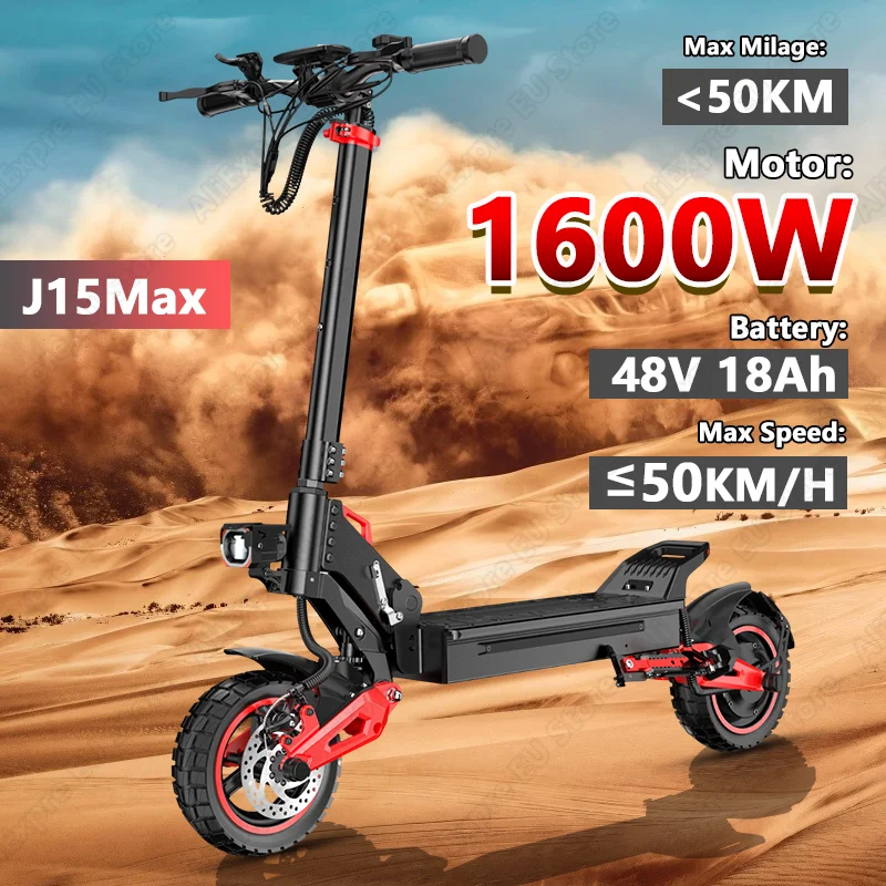 

FREEBOY J15 MAX 1600W Motor E-Scooter 48V18AH Battery Dual Disc Brakes Electric Scooter 10-inch Off-road Tires City EScooters