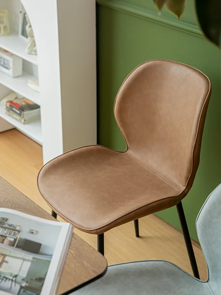 

Dining chair Nordic restaurant dining table chair iron art soft bag backrest leather chair book