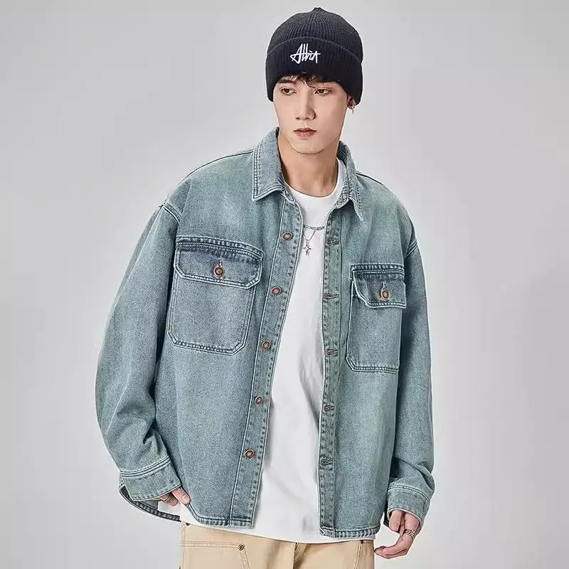 

Мужская джинсовая куртка Waed: повседневная, свободного кроя, в американском ретро-стиле, новая коллекция весна-осень, рабочая одежда, верхняя одежда из хлопка и полиэстера