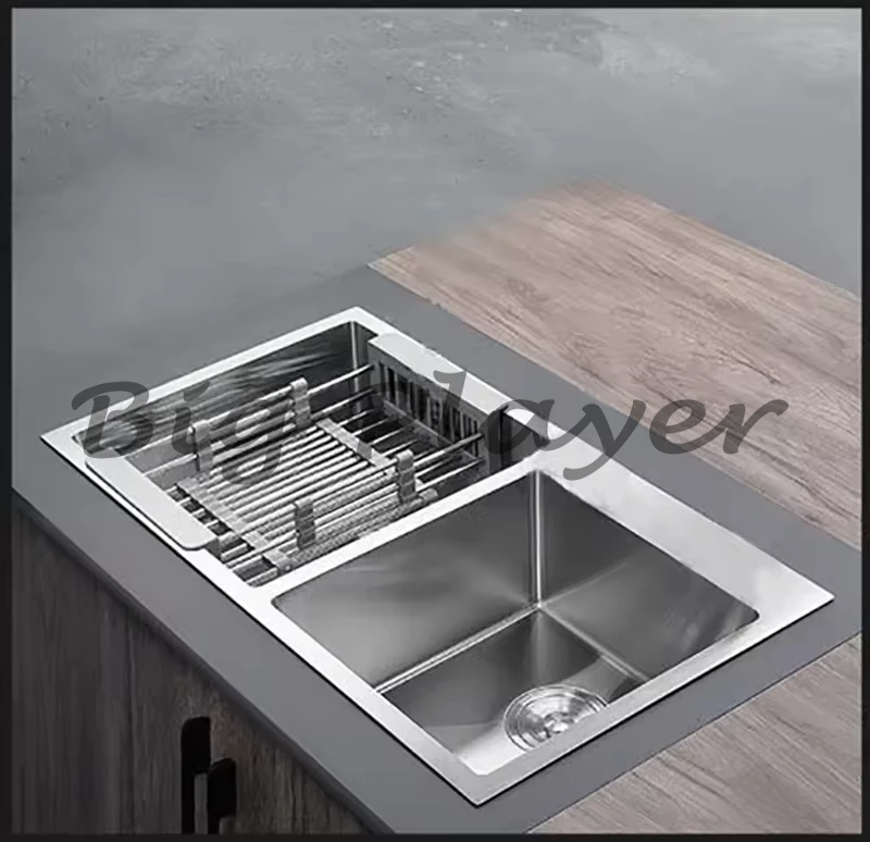 Kitchen Sink Modern Double Bowl Brushed Handmade SUS304 Basin Kitchen Sink Stainless Steel