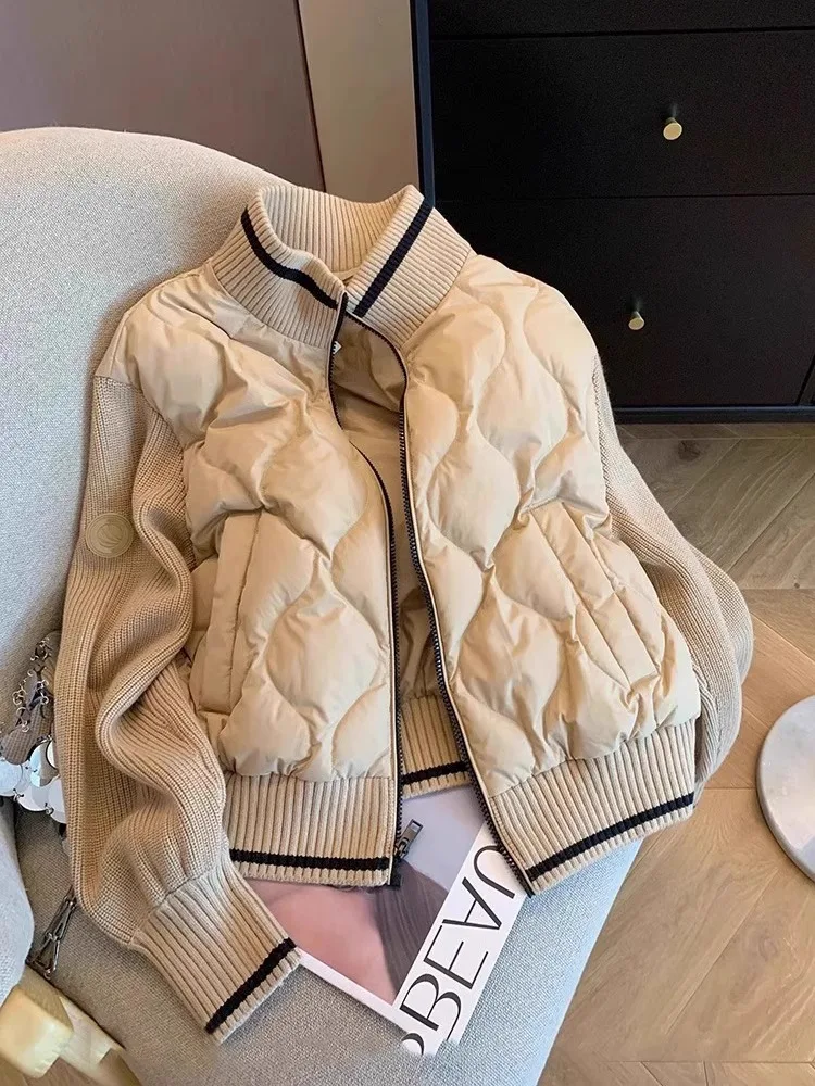 

Retro Khaki Stand Collar Patchwork Cotton Jaet Men's Warm Faionable Autumn Winter Coat Trendy Commute Sle Loose Fit