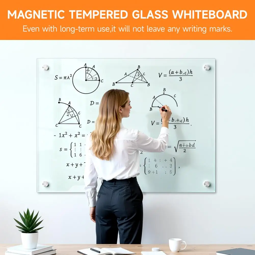 

Бескаркасная настенная магнитная стеклянная доска для сухого стирания с маркерами и ластиком для дома, офиса, школы